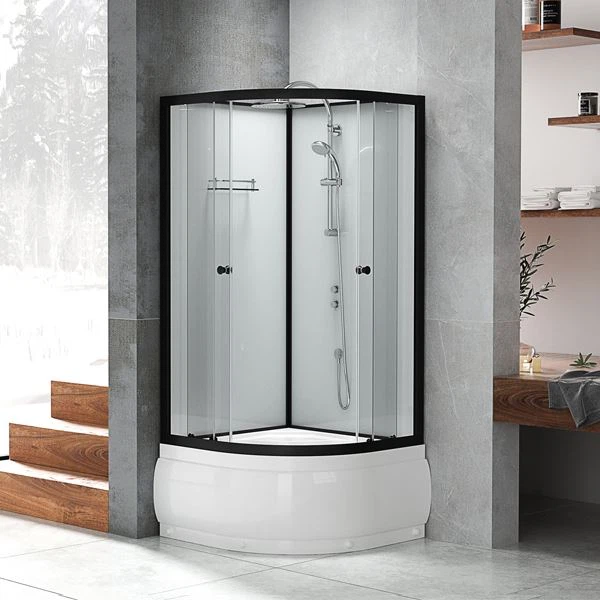 Sector Sliding Black Shower Cabin With Shower Set